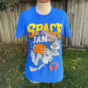 Space Jam Bugs Bunny T-Shirt Blue Retro Basketball Graphic Mens Size Small Tee